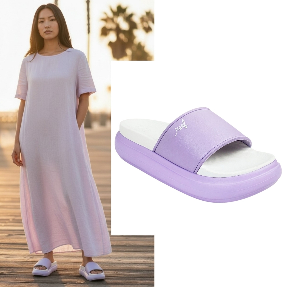 New Reef Sierra 1 bar platform sandals lilac slide outdoor bohemian beach summer